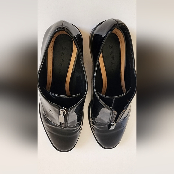 ZARA LOAFERS BLACK PATENT ZIP SHOES 38 7.5 - Picture 6 of 11